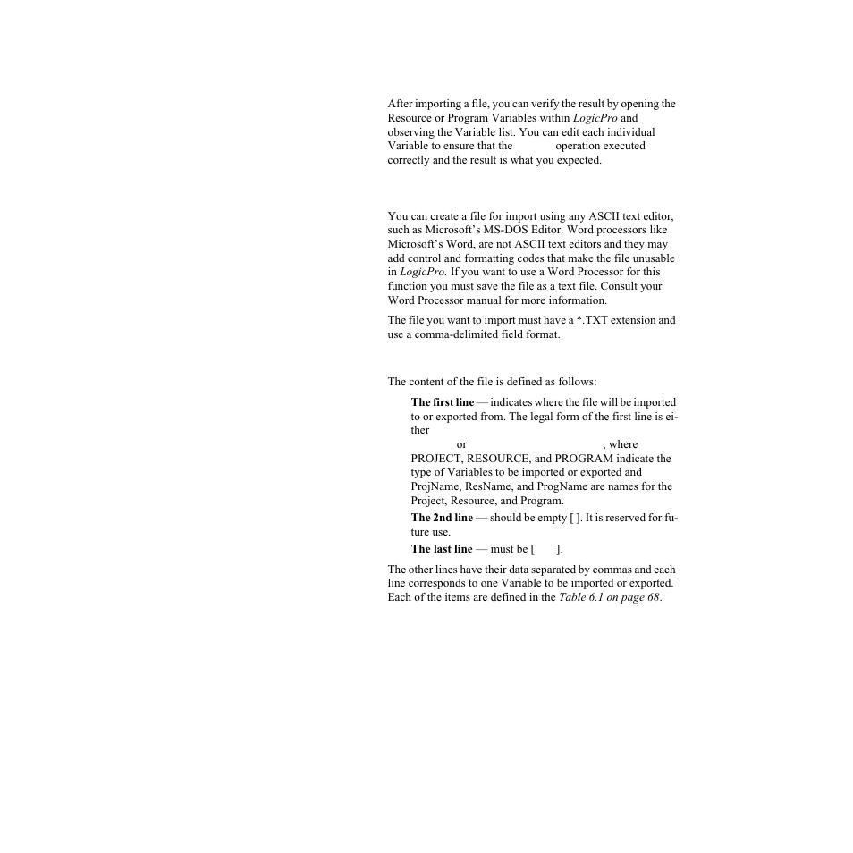 Verifying the import operation, Creating or editing an ascii file, File format specification of import/export | Watlow LogicPro User Manual | Page 83 / 296