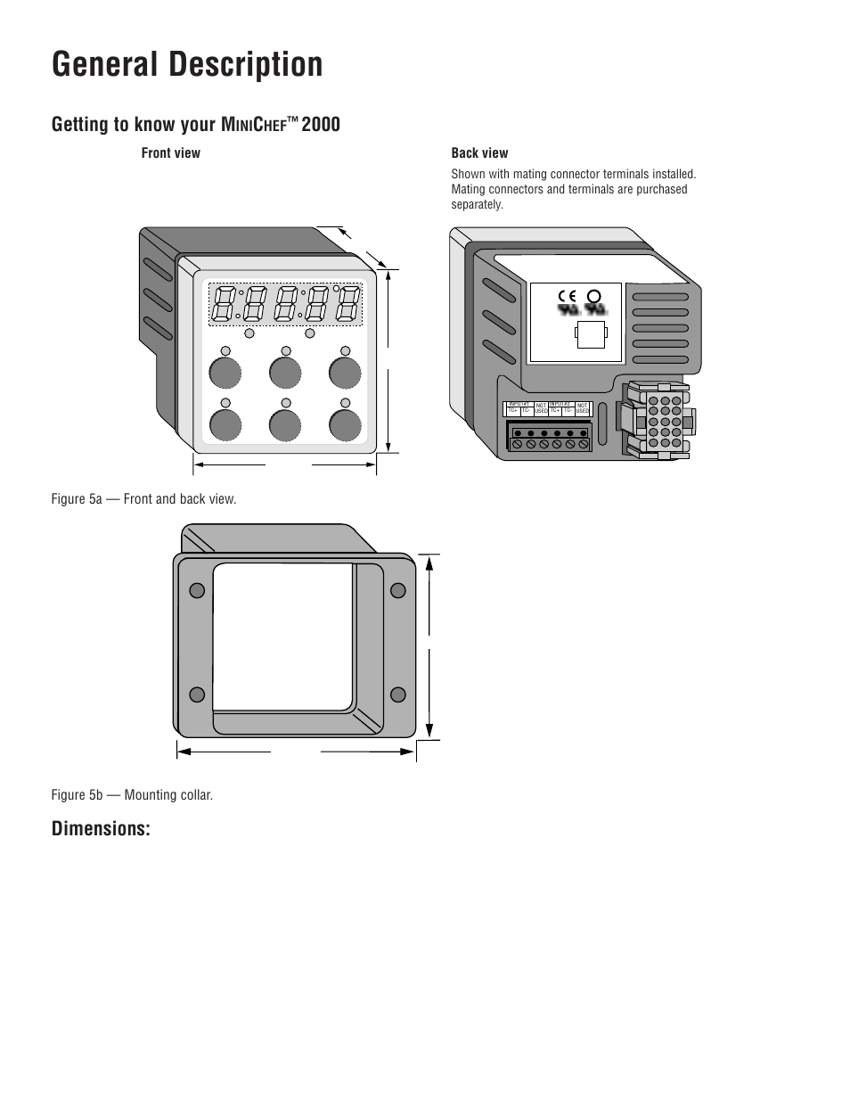 General description, Getting to know your m, Dimensions | Front view back view, Overall width x height x depth (includes m | Watlow MINICHEF 2000 Fast Start User Manual | Page 5 / 23