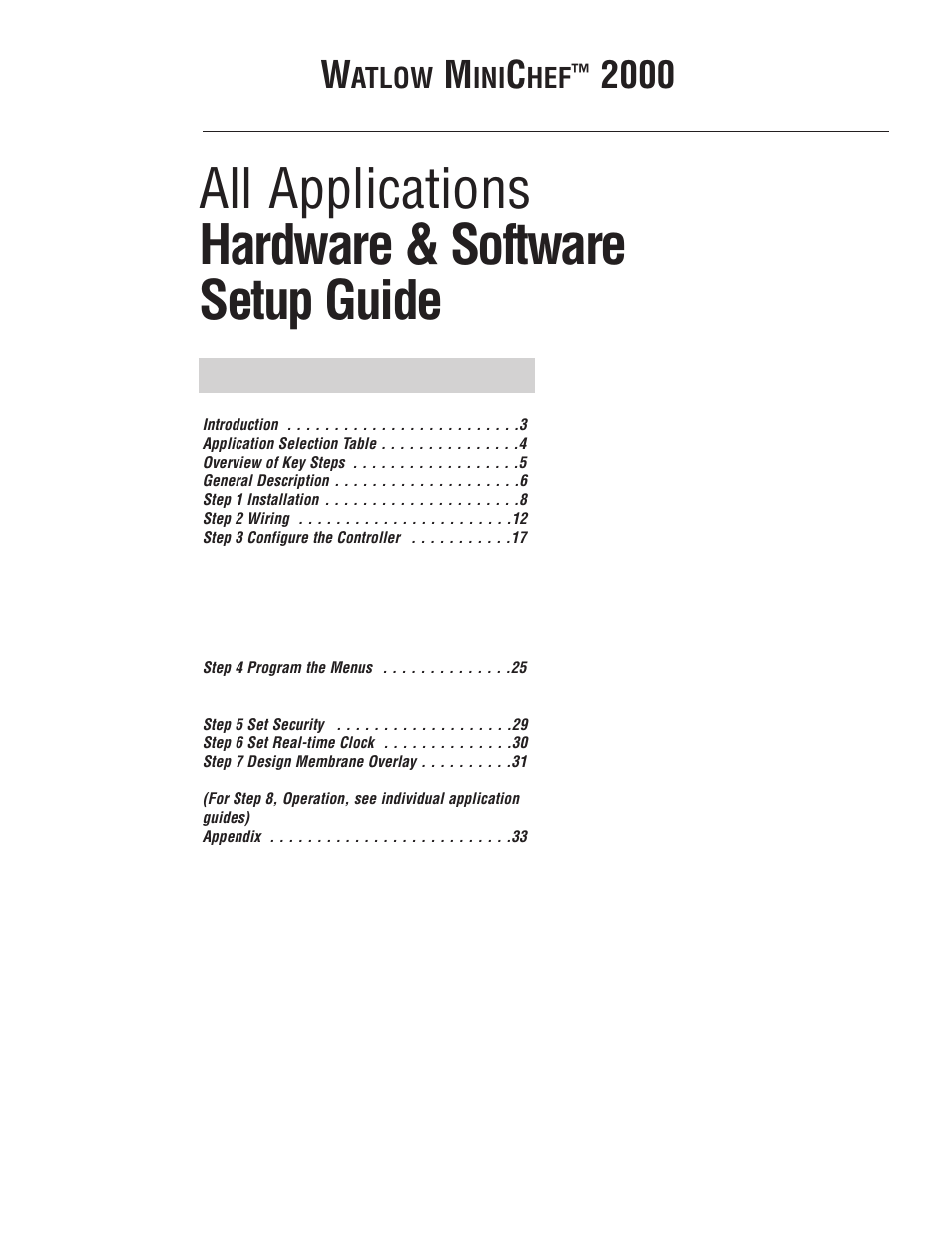 All applications hardware & software setup guide | Watlow MINICHEF 2000 User Manual | Page 2 / 71