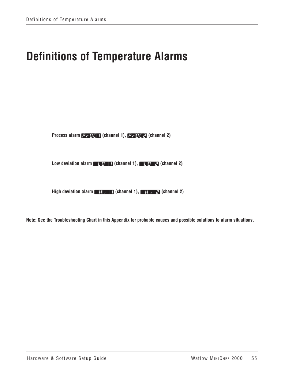 Definitions of temperature alarms | Watlow MINICHEF 2000 User Manual | Page 56 / 71