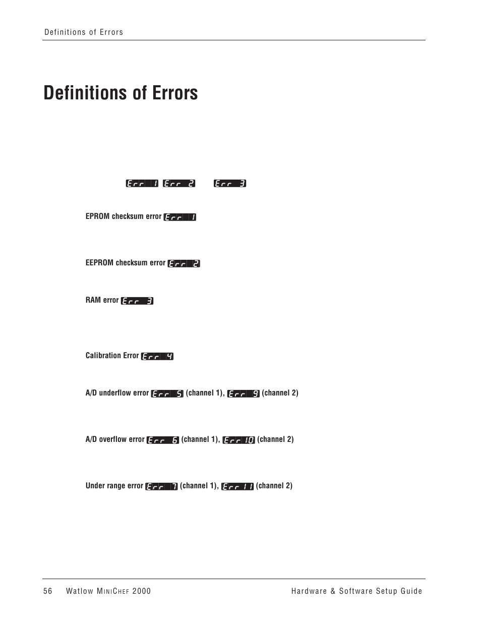 Definitions of errors | Watlow MINICHEF 2000 User Manual | Page 57 / 71