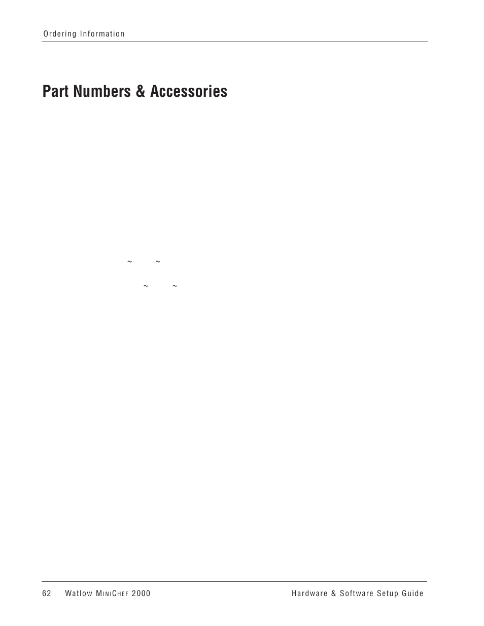 Part numbers & accessories, 2000 accessories, 2000 documentation | Watlow MINICHEF 2000 User Manual | Page 63 / 71