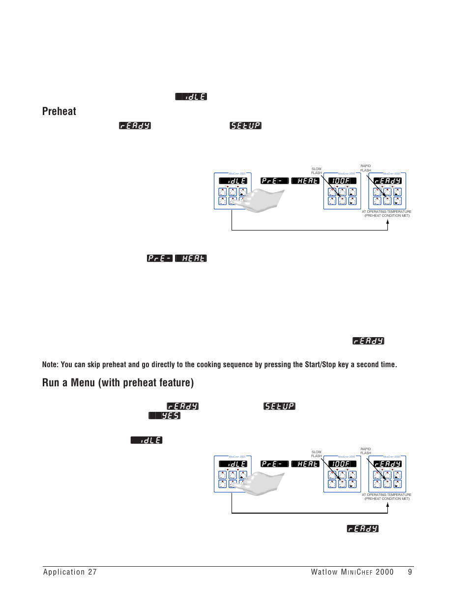 Preheat, Run a menu (with preheat feature), Idle | 100f, Ready, Pre-`] [`heat, I n i, H e f | Watlow MINICHEF 2000 Rotisserie Oven Application User Manual | Page 11 / 31