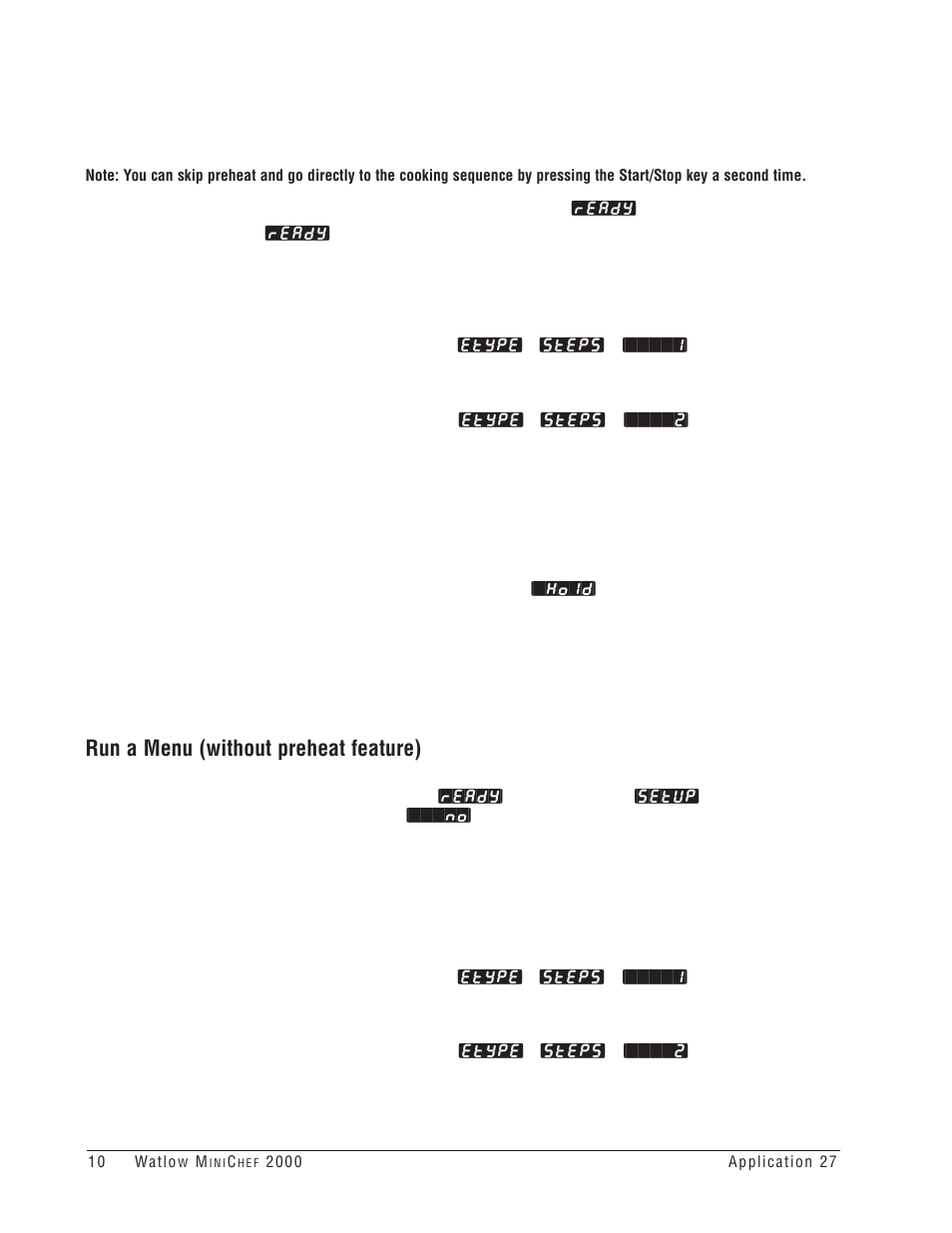 Run a menu (without preheat feature) | Watlow MINICHEF 2000 Rotisserie Oven Application User Manual | Page 12 / 31