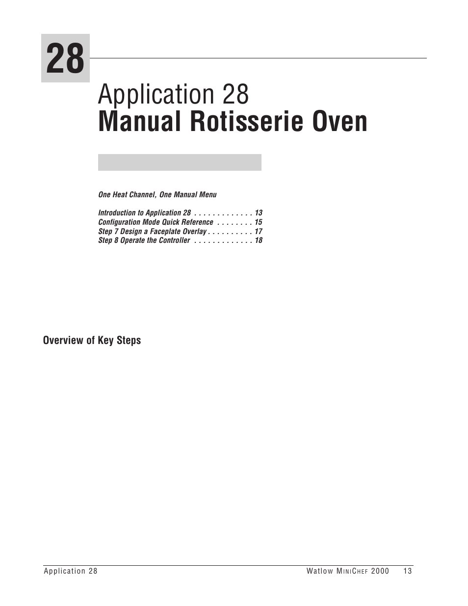 Application 28 manual rotisserie oven, Manual rotisserie oven, Application 28 | Watlow MINICHEF 2000 Rotisserie Oven Application User Manual | Page 15 / 31