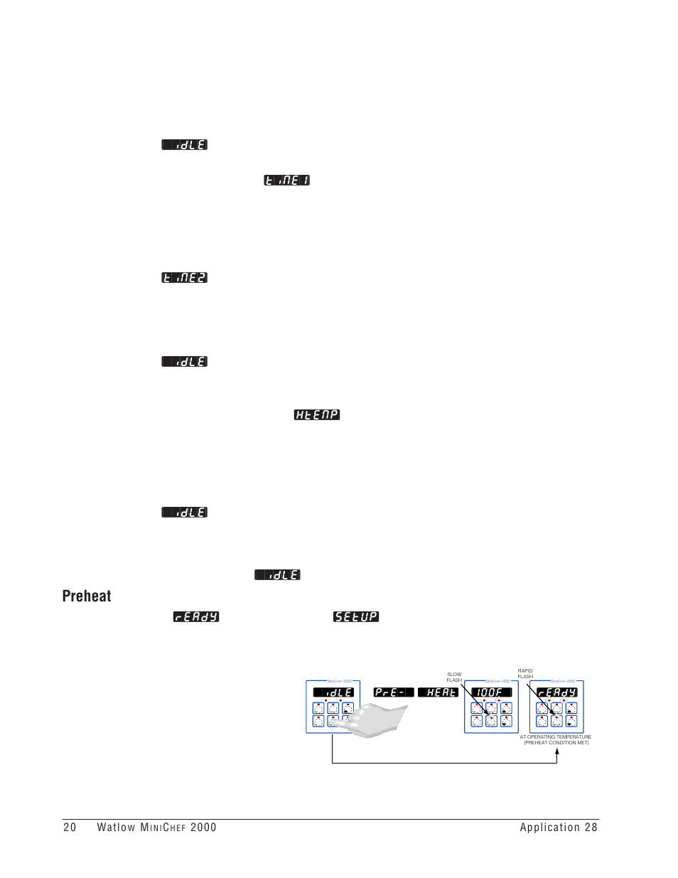 Preheat, Idle, 100f | Ready, Pre-`] [`heat | Watlow MINICHEF 2000 Rotisserie Oven Application User Manual | Page 22 / 31