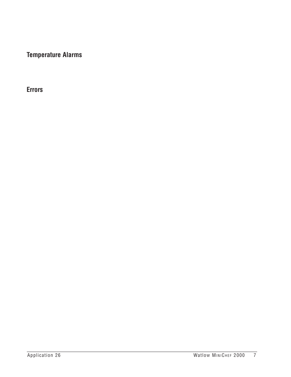 Temperature alarms, Errors | Watlow MINICHEF 2000 Shelf Timer Application User Manual | Page 9 / 15
