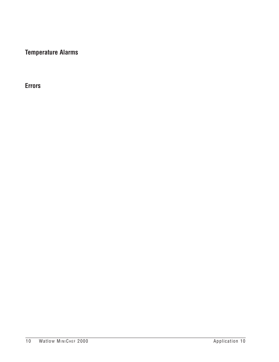 Temperature alarms, Errors | Watlow MINICHEF Deep Fat Fryer Application User Manual | Page 12 / 111