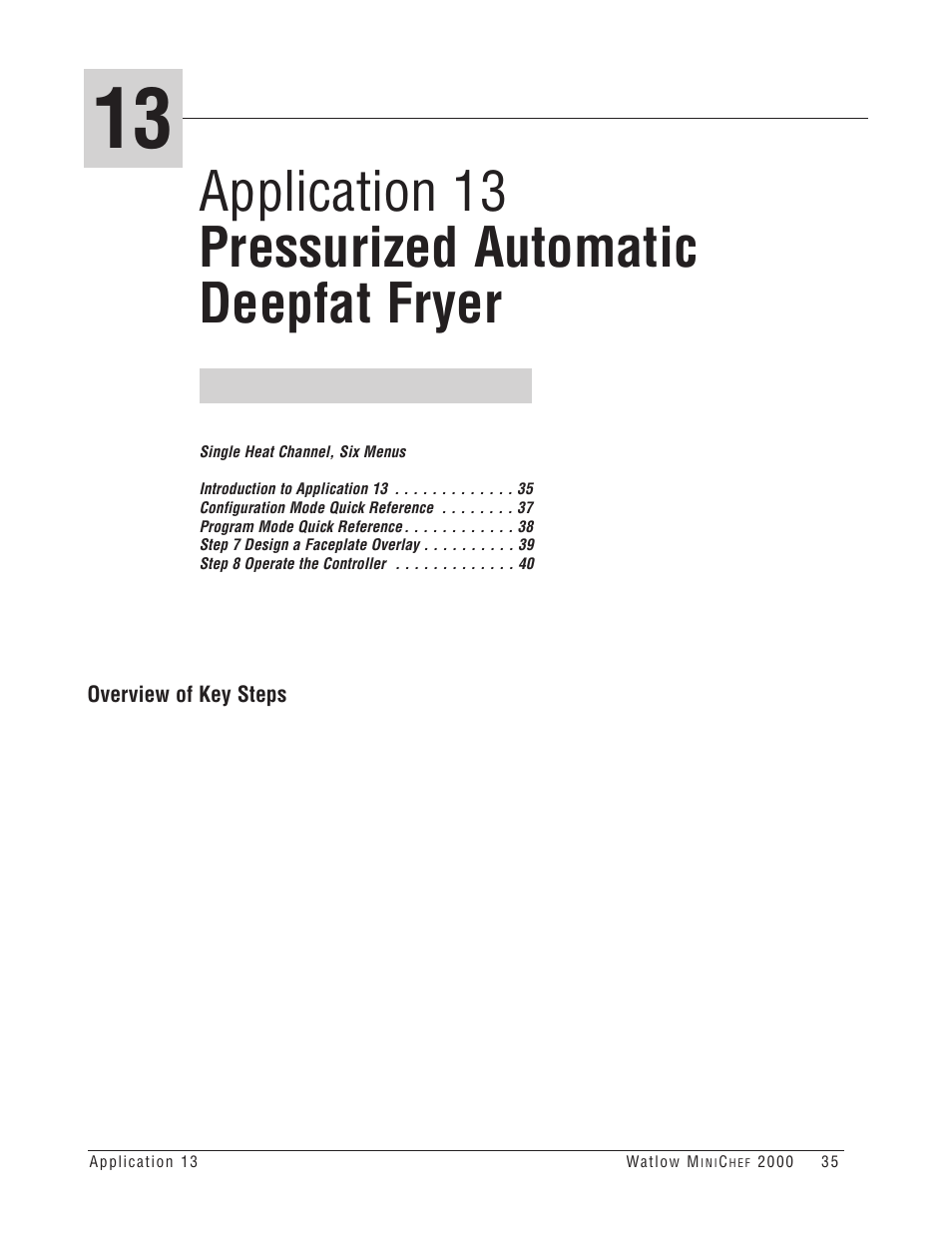Application 13 pressurized automatic deepfat fryer | Watlow MINICHEF Deep Fat Fryer Application User Manual | Page 37 / 111