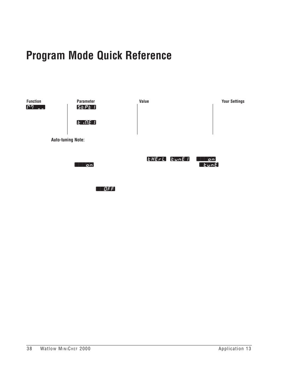 Program mode quick reference | Watlow MINICHEF Deep Fat Fryer Application User Manual | Page 40 / 111