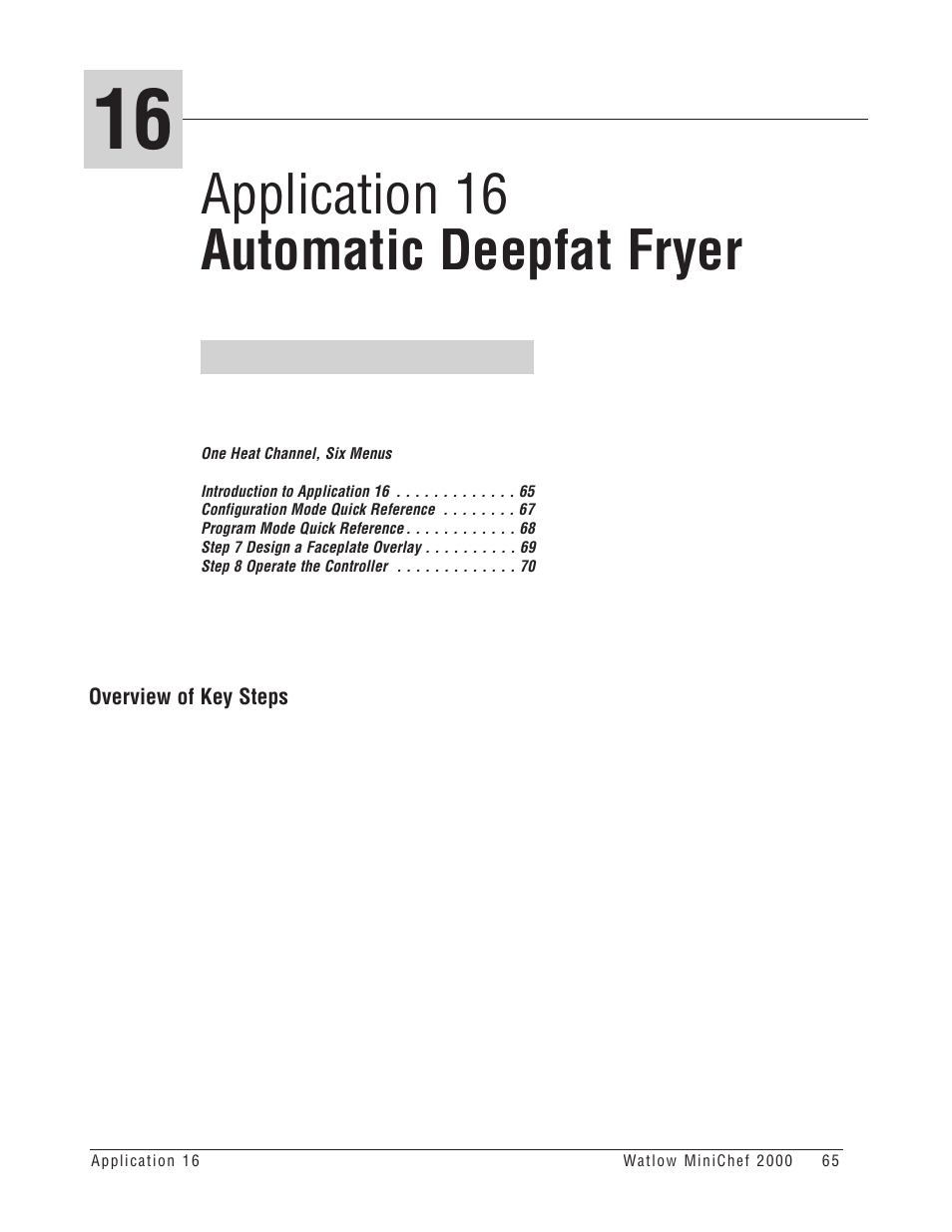 Application 16 automatic deepfat fryer | Watlow MINICHEF Deep Fat Fryer Application User Manual | Page 67 / 111