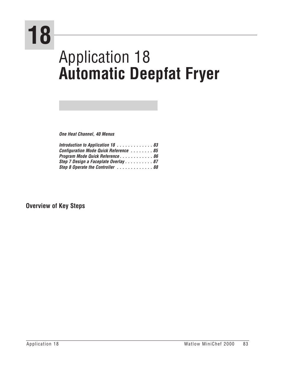 Application 18 automatic deepfat fryer | Watlow MINICHEF Deep Fat Fryer Application User Manual | Page 85 / 111