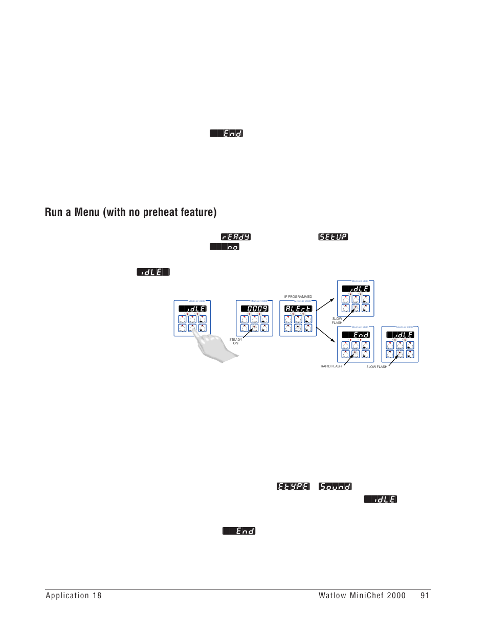 Run a menu (with no preheat feature), Parameter in the, Function of the configuration mode is set to | Ready, Setup, Idle, Alert | Watlow MINICHEF Deep Fat Fryer Application User Manual | Page 93 / 111