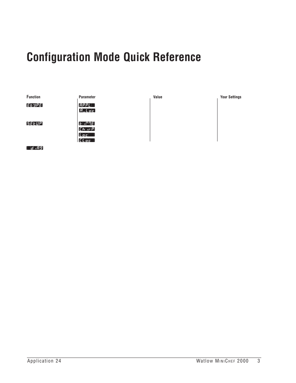 Configuration mode quick reference | Watlow MINICHEF Timer Applications User Manual | Page 5 / 19