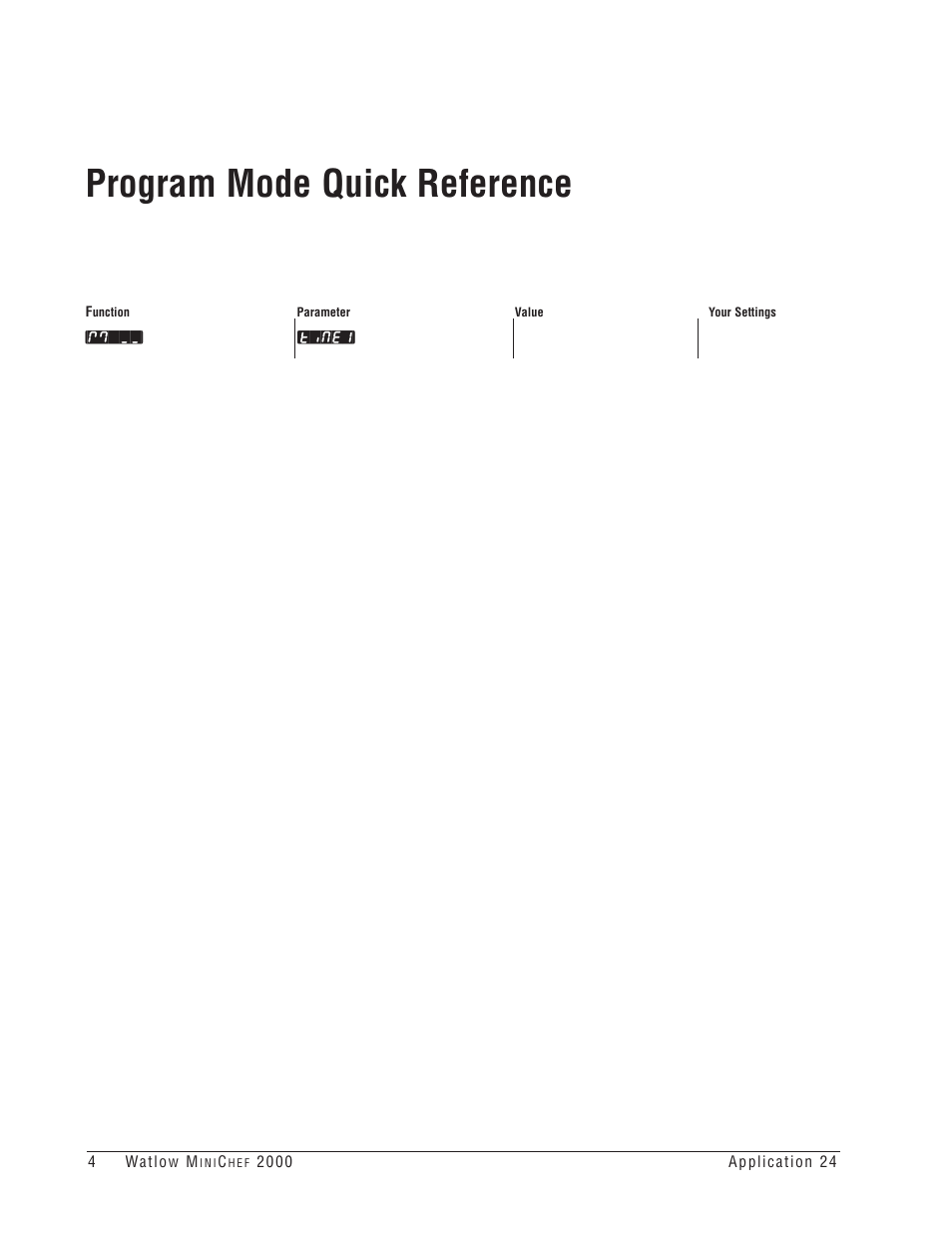 Program mode quick reference | Watlow MINICHEF Timer Applications User Manual | Page 6 / 19