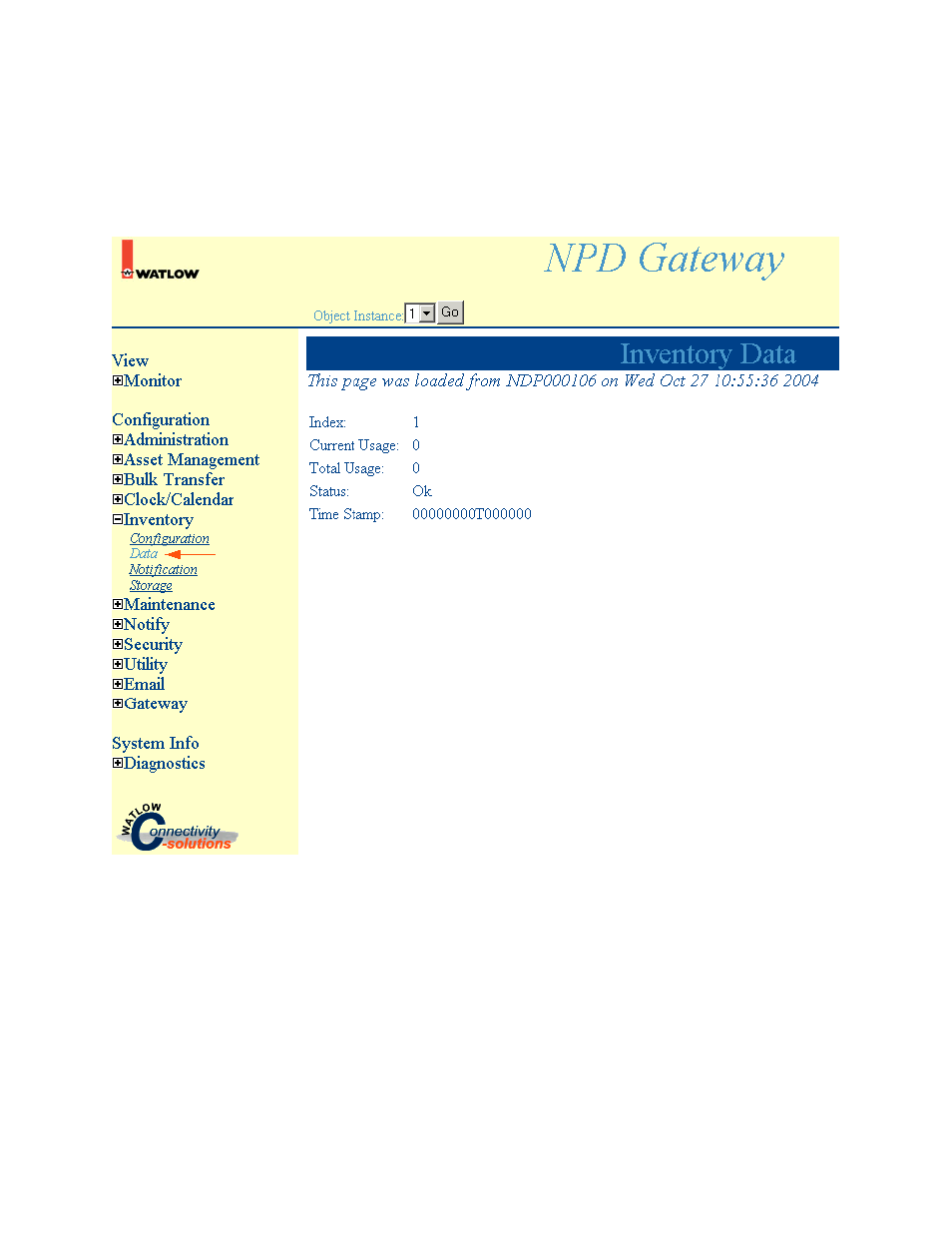 Inventory data | Watlow NAFEM Gateway User Manual | Page 25 / 51