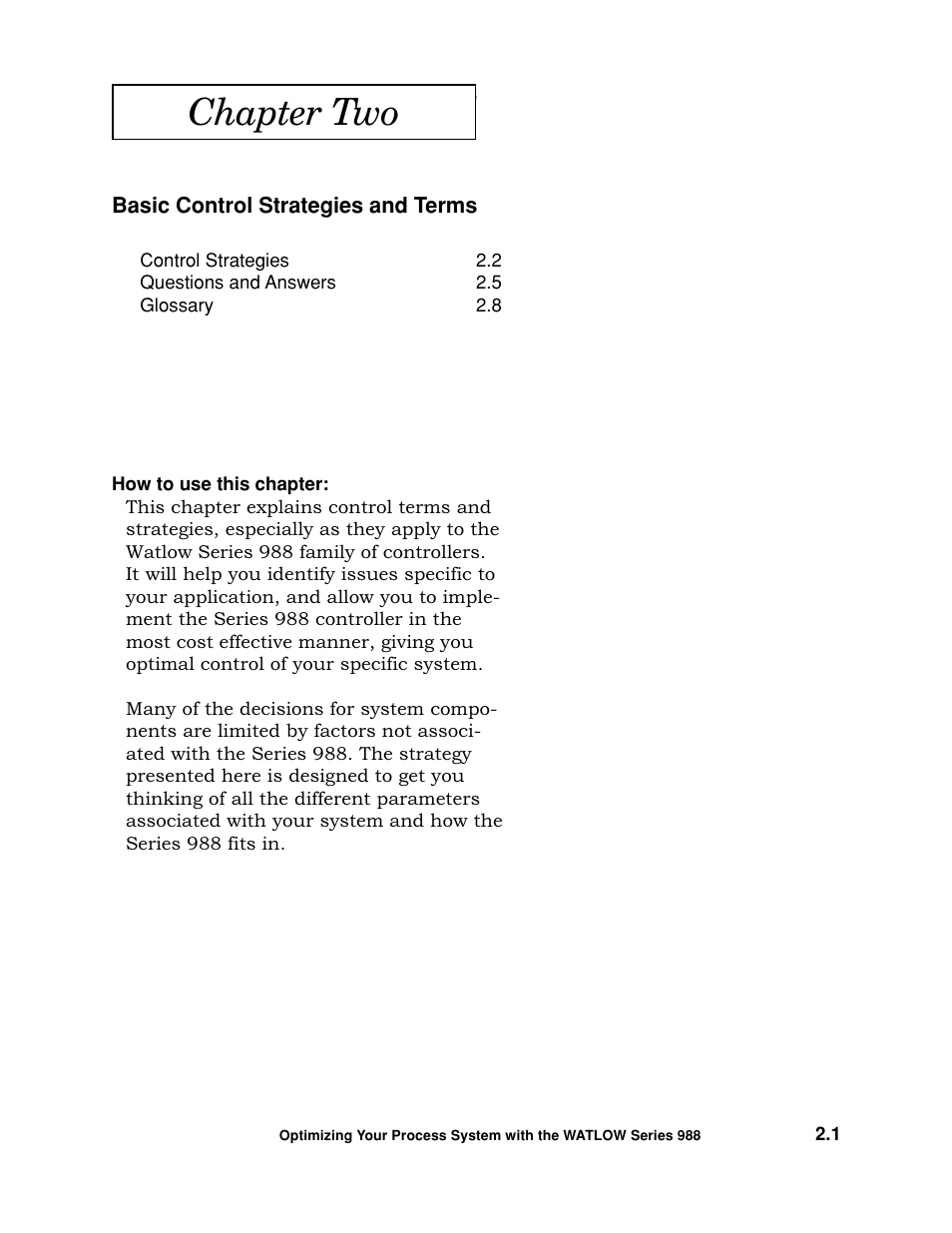 Chapter two - strategies and terms, Chapter two | Watlow Optimizing Your Process System with the Series 988 Controller User Manual | Page 11 / 74