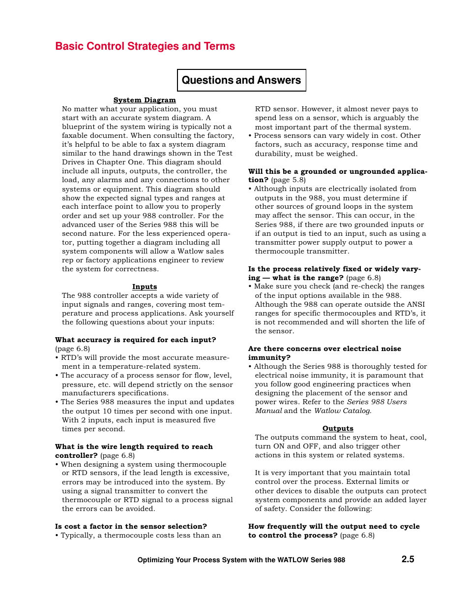 Questions and answers, Basic control strategies and terms | Watlow Optimizing Your Process System with the Series 988 Controller User Manual | Page 15 / 74
