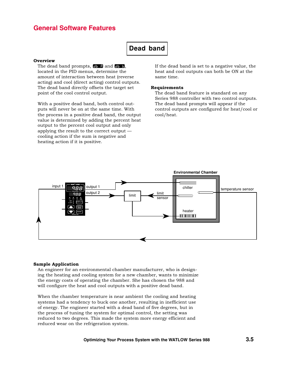 Dead band, General software features | Watlow Optimizing Your Process System with the Series 988 Controller User Manual | Page 25 / 74