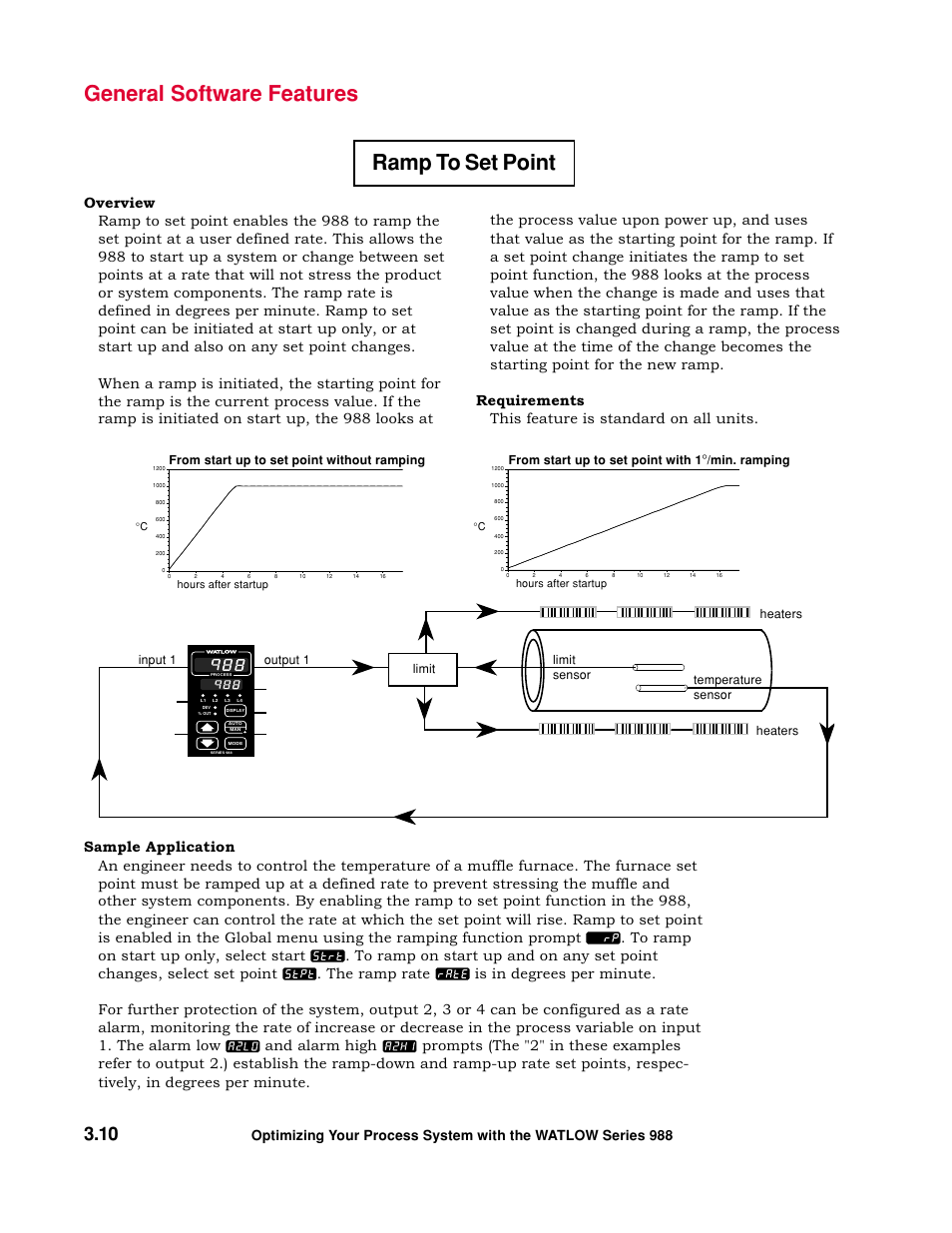 Ramp to set point, General software features, Min. ramping | Watlow Optimizing Your Process System with the Series 988 Controller User Manual | Page 30 / 74