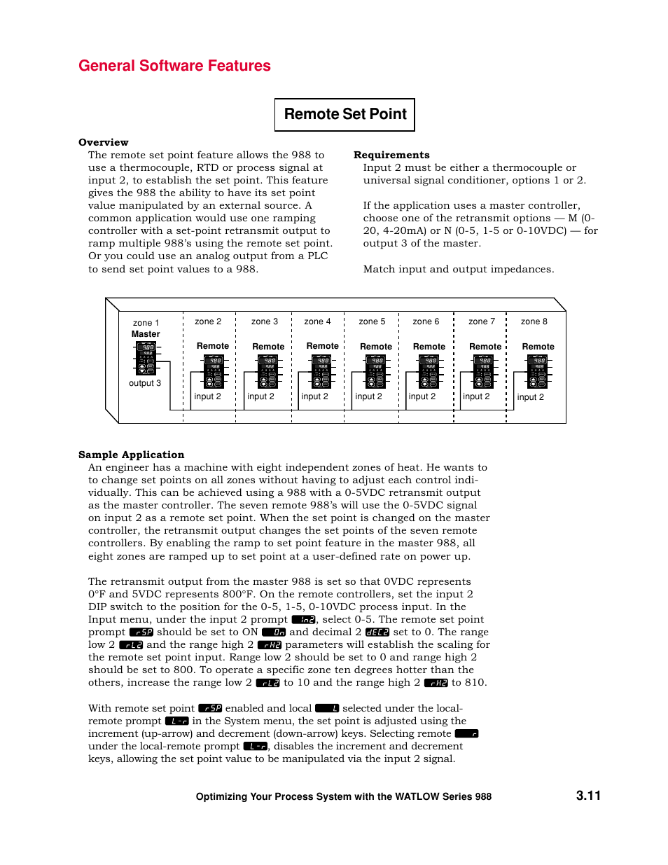 Remote set point, General software features | Watlow Optimizing Your Process System with the Series 988 Controller User Manual | Page 31 / 74