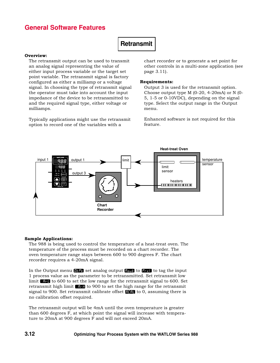 Retransmit, General software features | Watlow Optimizing Your Process System with the Series 988 Controller User Manual | Page 32 / 74