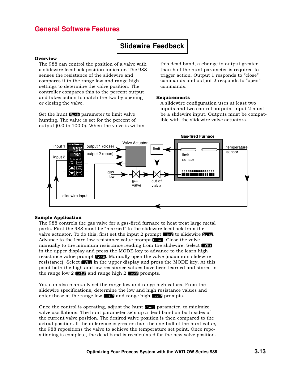 Slidewire feedback, General software features | Watlow Optimizing Your Process System with the Series 988 Controller User Manual | Page 33 / 74