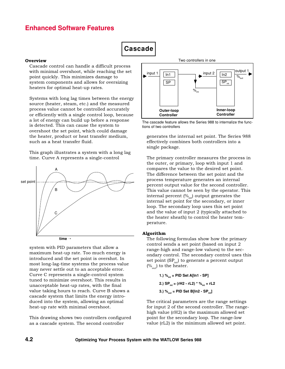 Cascade, Enhanced software features | Watlow Optimizing Your Process System with the Series 988 Controller User Manual | Page 35 / 74