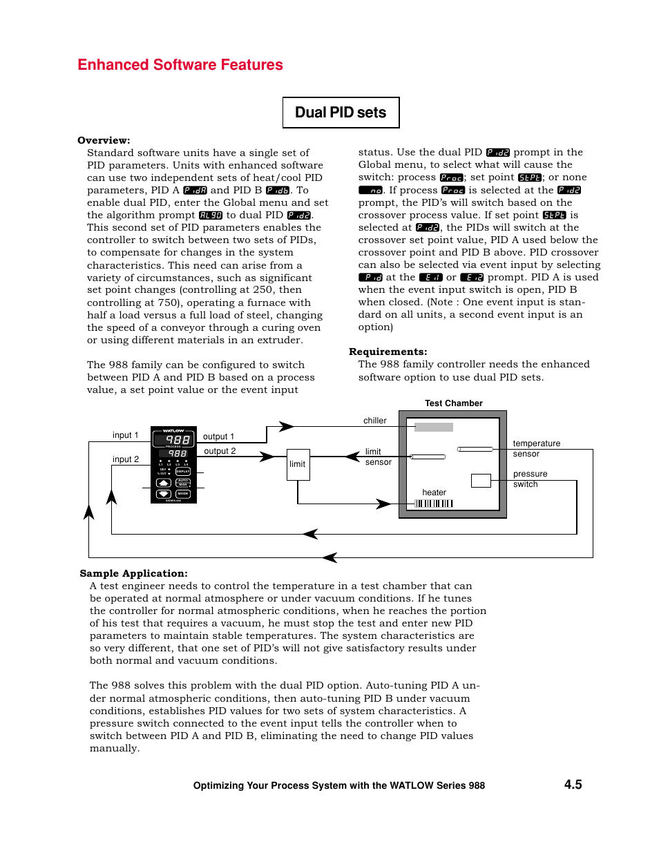 Dual pid sets, Enhanced software features | Watlow Optimizing Your Process System with the Series 988 Controller User Manual | Page 38 / 74