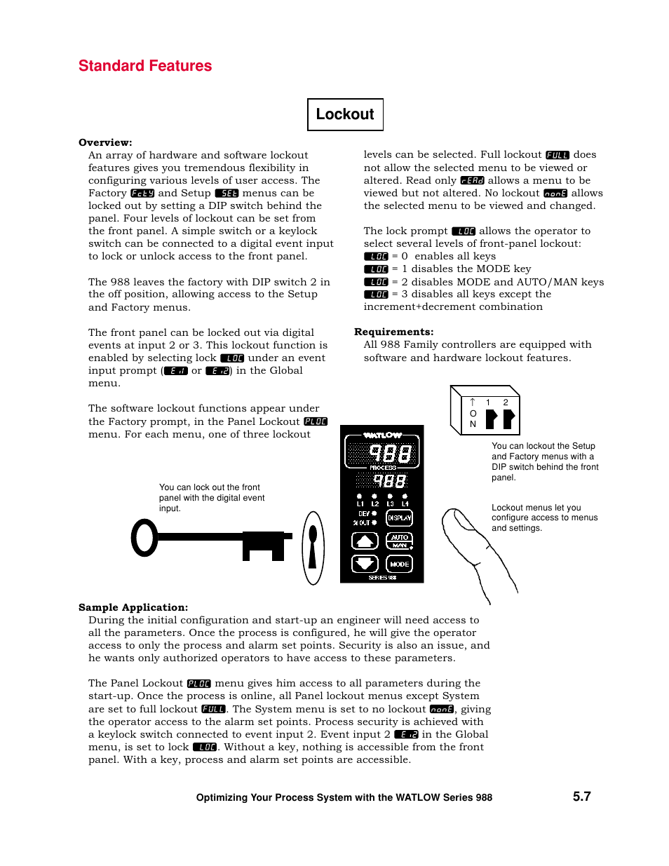 Lockout, Standard features | Watlow Optimizing Your Process System with the Series 988 Controller User Manual | Page 47 / 74
