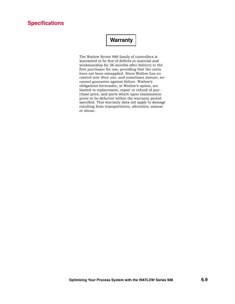 Warranty | Watlow Optimizing Your Process System with the Series 988 Controller User Manual | Page 57 / 74