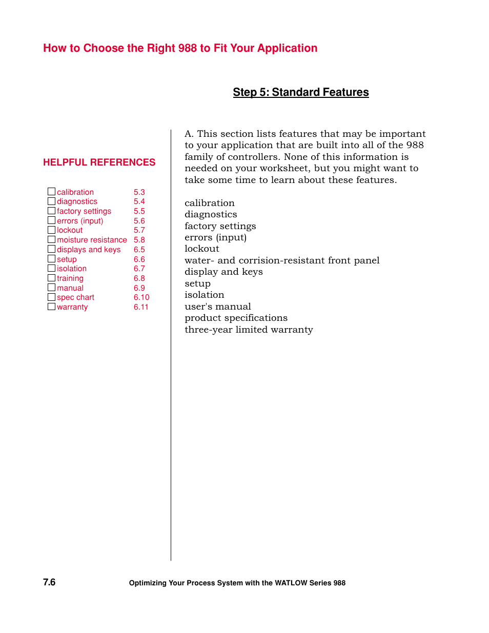 Standard features, Step 5: standard features | Watlow Optimizing Your Process System with the Series 988 Controller User Manual | Page 63 / 74
