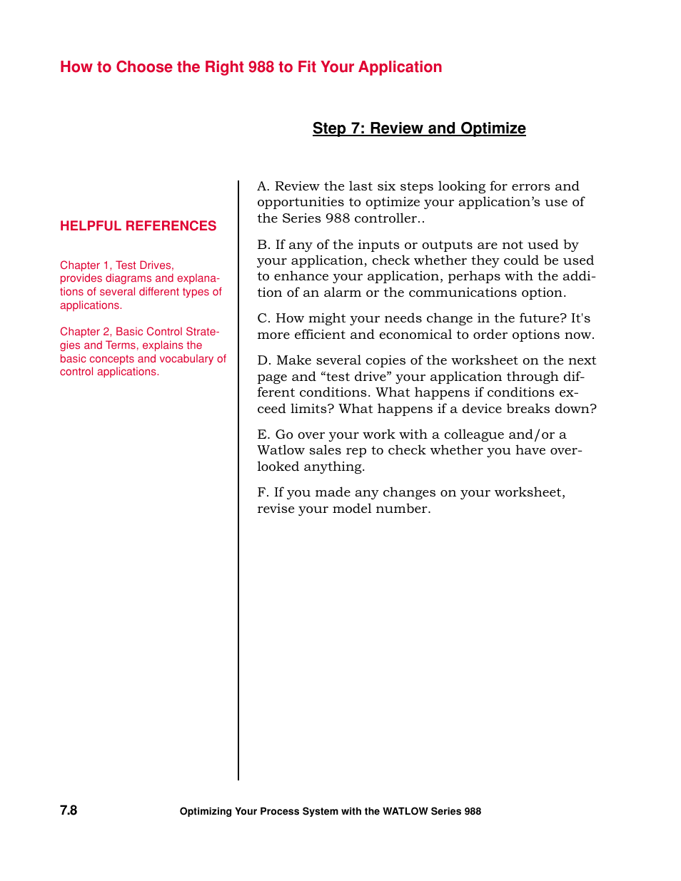 Review and optimize | Watlow Optimizing Your Process System with the Series 988 Controller User Manual | Page 65 / 74