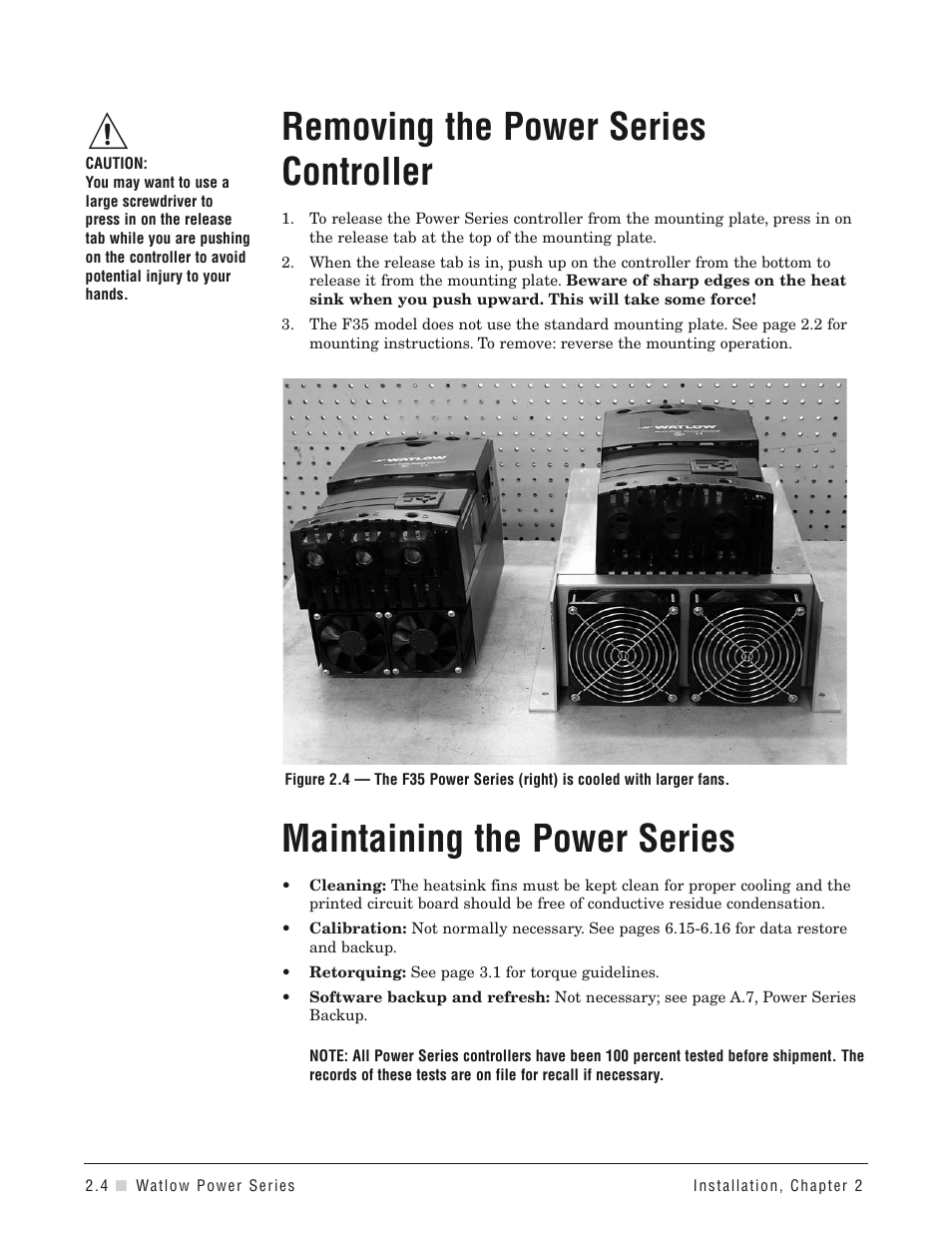 Removing the power series, Maintaining the power series, Removing the power series controller | Watlow Power Series Rev H User Manual | Page 10 / 72