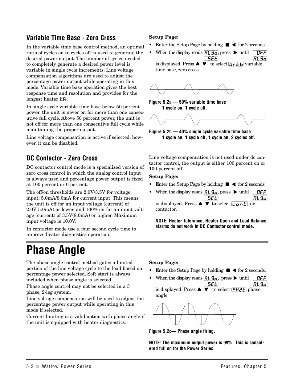 Phase angle, Variable time base - zero cross, Dc contactor - zero cross | Watlow Power Series Rev H User Manual | Page 24 / 72