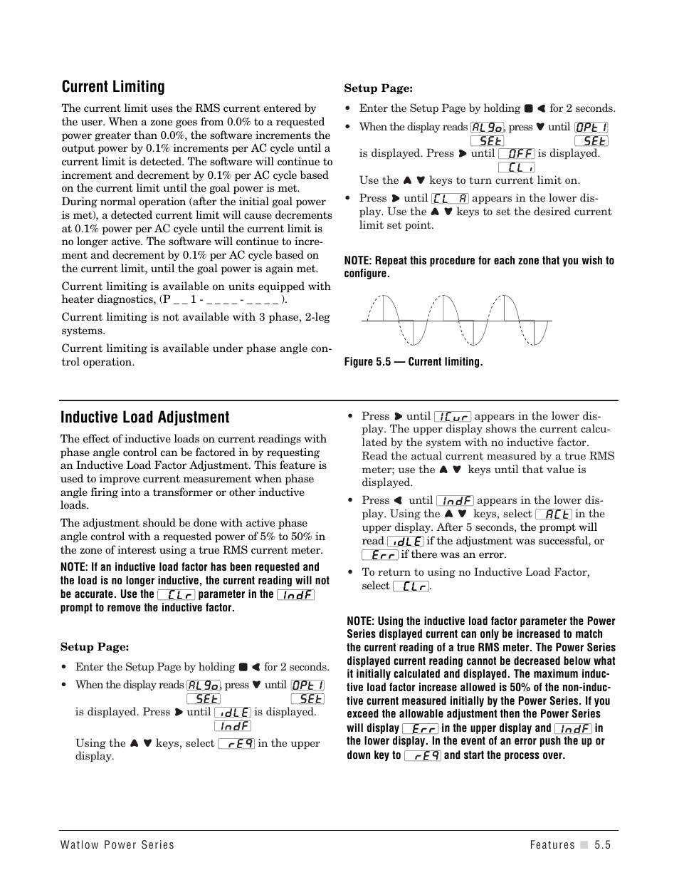 Current limiting, Inductive load adjustment | Watlow Power Series Rev H User Manual | Page 27 / 72