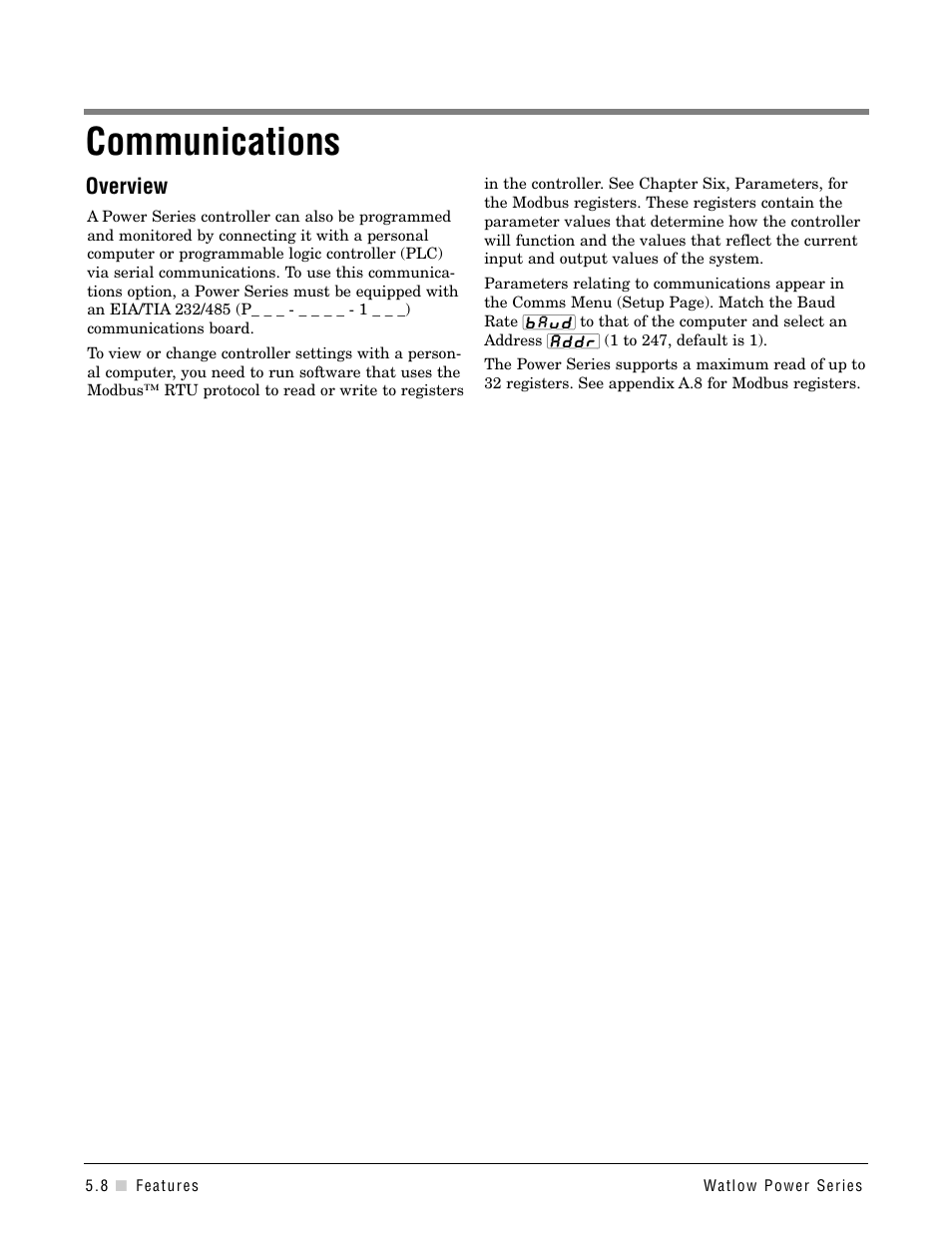 Communications, Overview | Watlow Power Series Rev H User Manual | Page 30 / 72