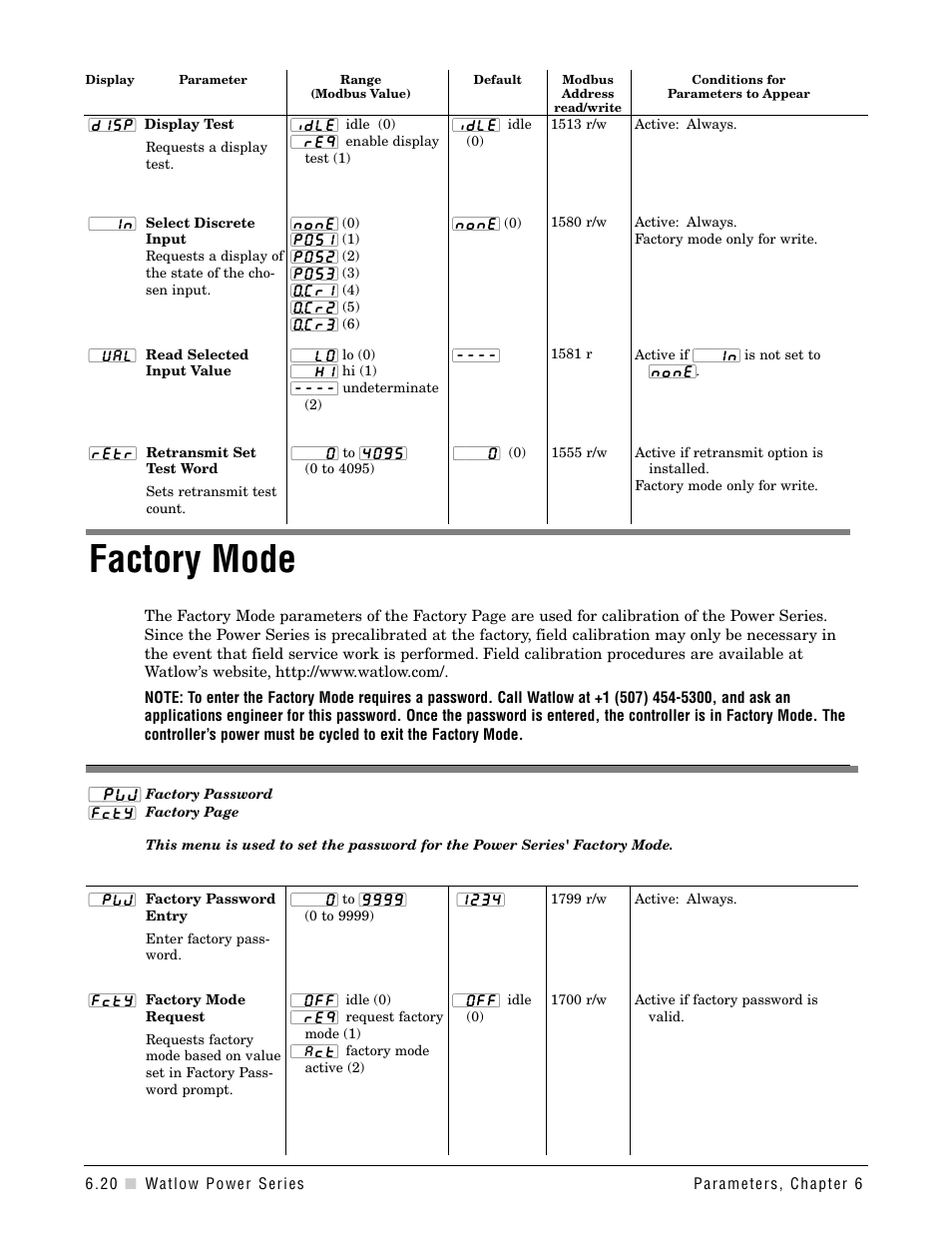 Factory mode | Watlow Power Series Rev H User Manual | Page 52 / 72