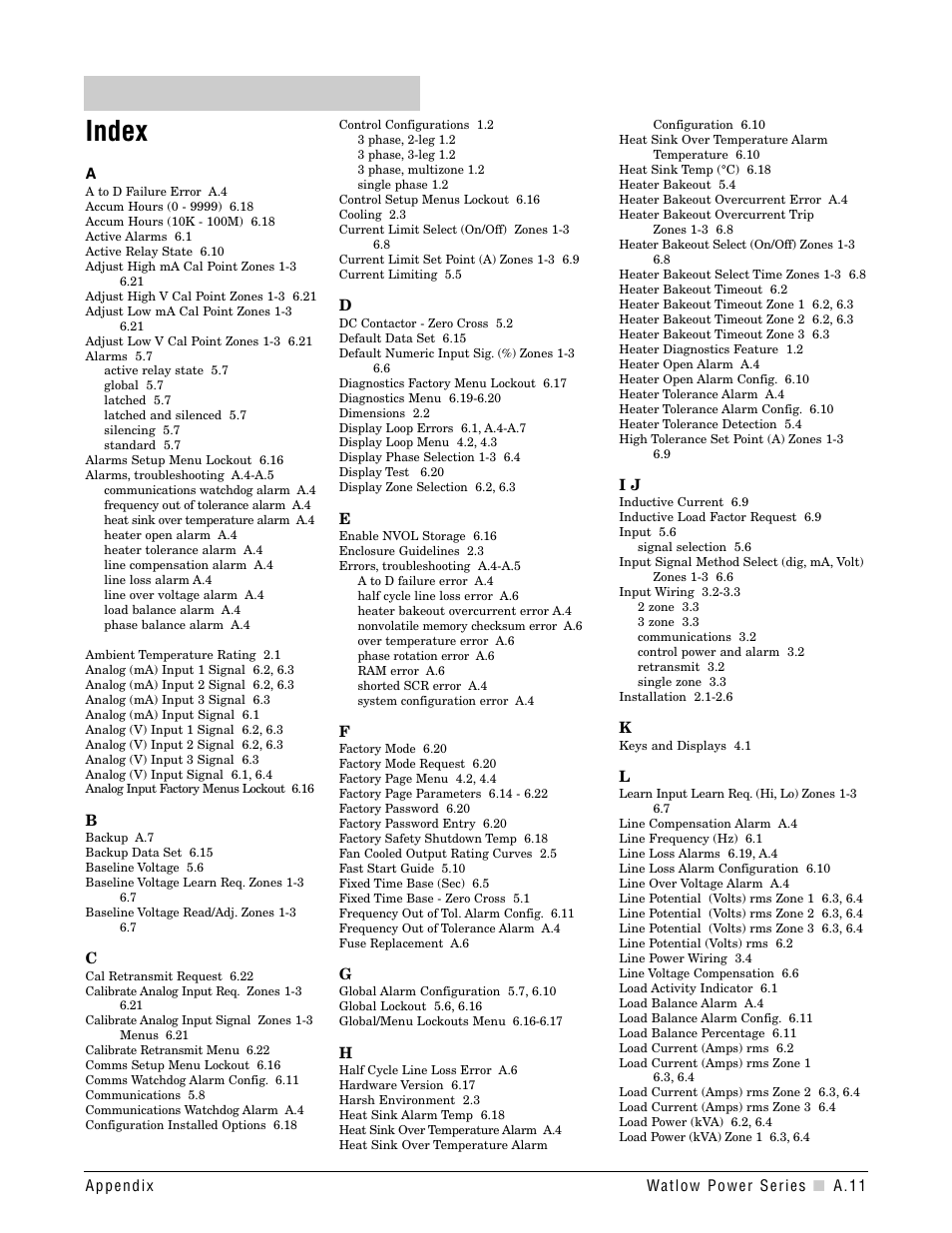 Index | Watlow Power Series Rev H User Manual | Page 65 / 72