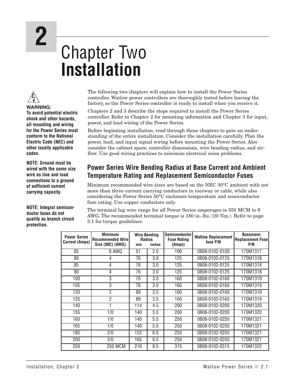 Chapter two installation, Chapter 2: installation | Watlow Power Series Rev H User Manual | Page 7 / 72