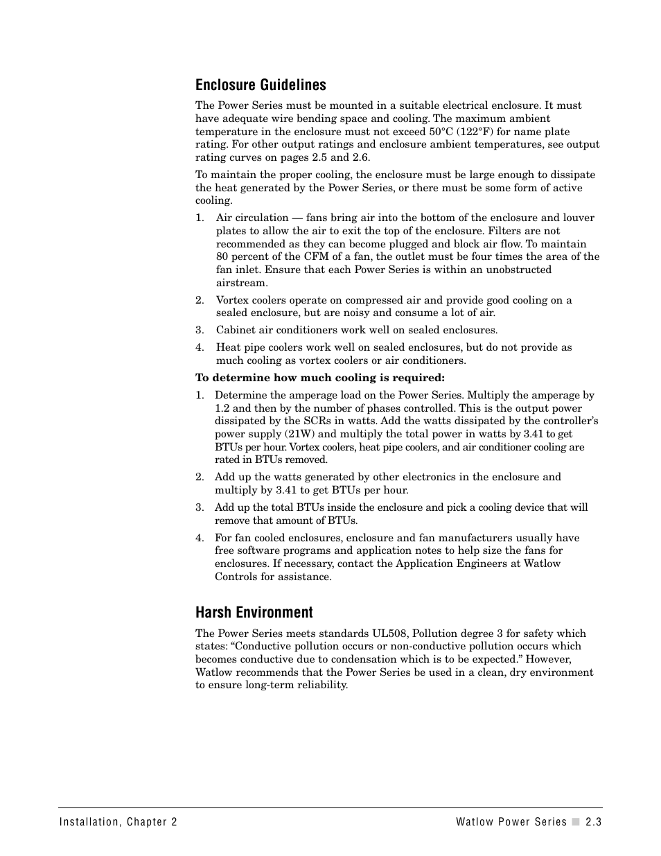 Enclosure guidelines, Harsh environments, Harsh environment | Watlow Power Series Rev H User Manual | Page 9 / 72