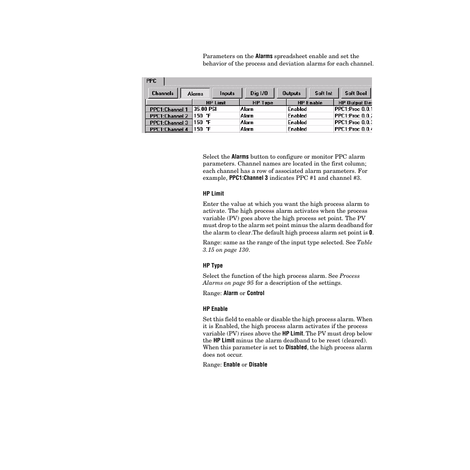 Alarms, Figure 3.14—alarms spreadsheet 123 | Watlow PPC-2000 User Manual | Page 149 / 320