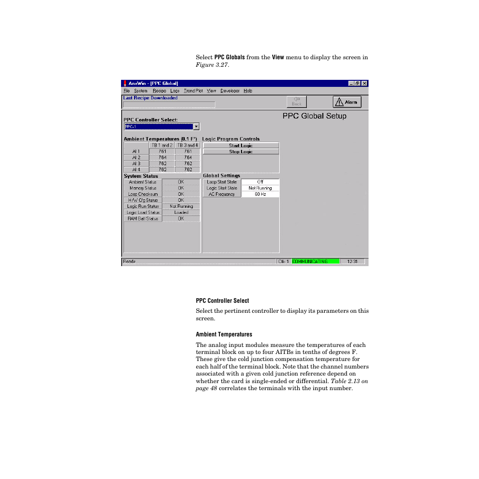 Ppc globals, Figure 3.27—ppc globals screen 138 | Watlow PPC-2000 User Manual | Page 164 / 320