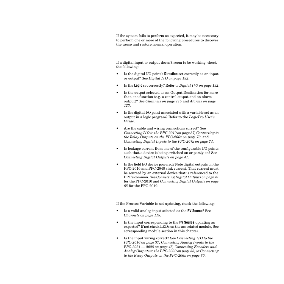 Troubleshooting and corrective actions, Digital inputs and outputs, Process variable | Troubleshooting and corrective actions 154 | Watlow PPC-2000 User Manual | Page 180 / 320