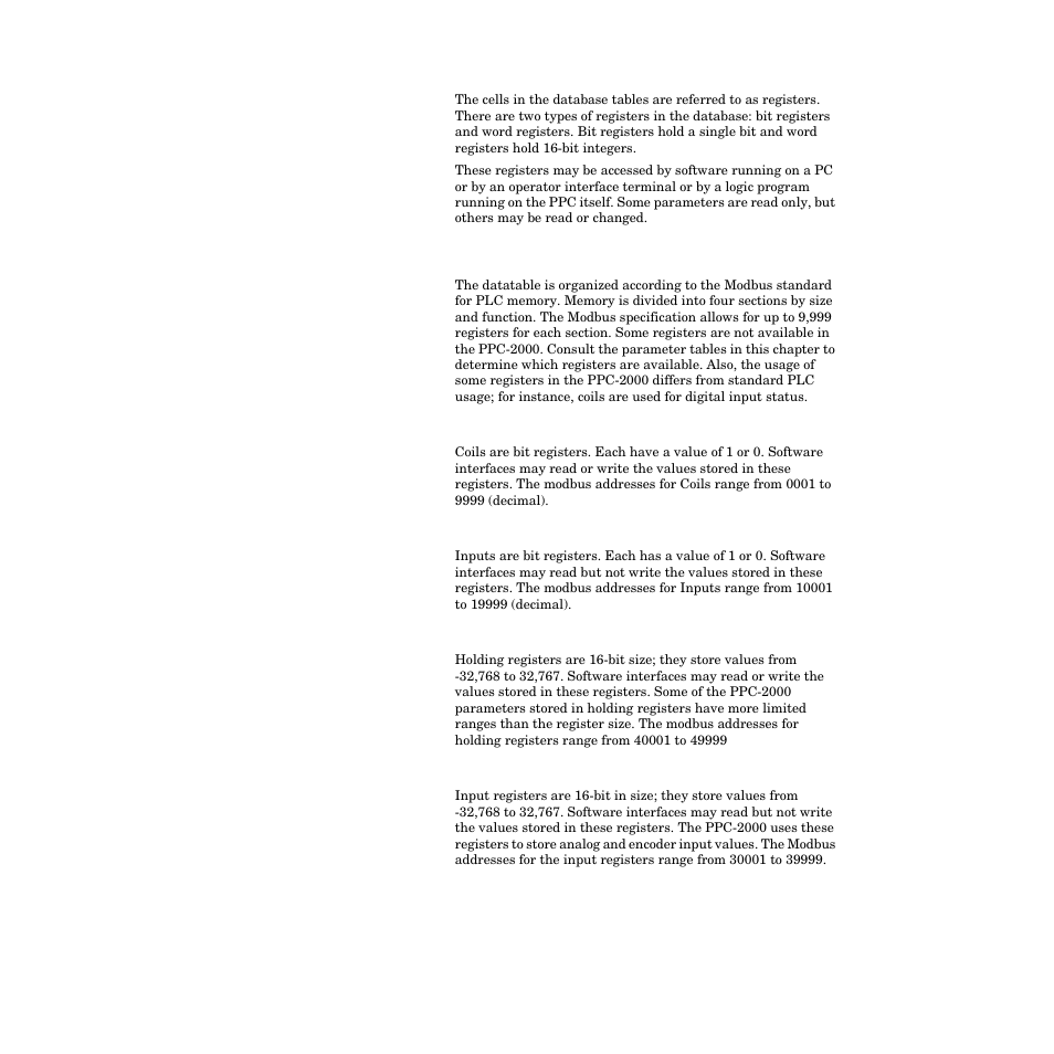 Data table organization, Coils, Inputs | Holding registers, Input registers, Data table organization 161 | Watlow PPC-2000 User Manual | Page 187 / 320
