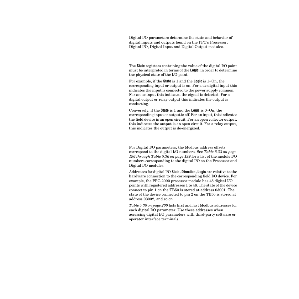 Digital i/o parameters in the database, State and logic, Accessing digital i/o parameters with modbus | Watlow PPC-2000 User Manual | Page 223 / 320