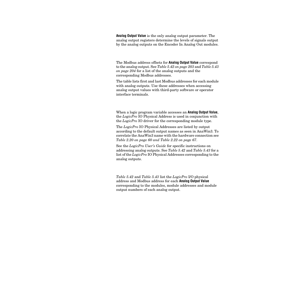 Analog output parameters in the database, Accessing analog outputs with modbus, Accessing analog outputs with logicpro | Analog outputs and modbus addresses, Logicpro 202, Analog outputs and modbus addresses 202 | Watlow PPC-2000 User Manual | Page 230 / 320