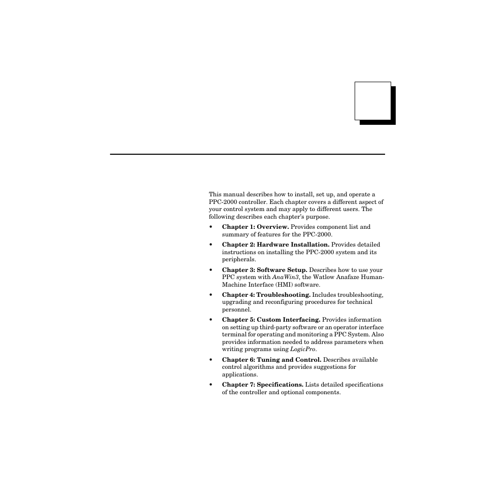 1 overview, Manual contents, Overview 1 | Manual contents 1, Overview | Watlow PPC-2000 User Manual | Page 25 / 320