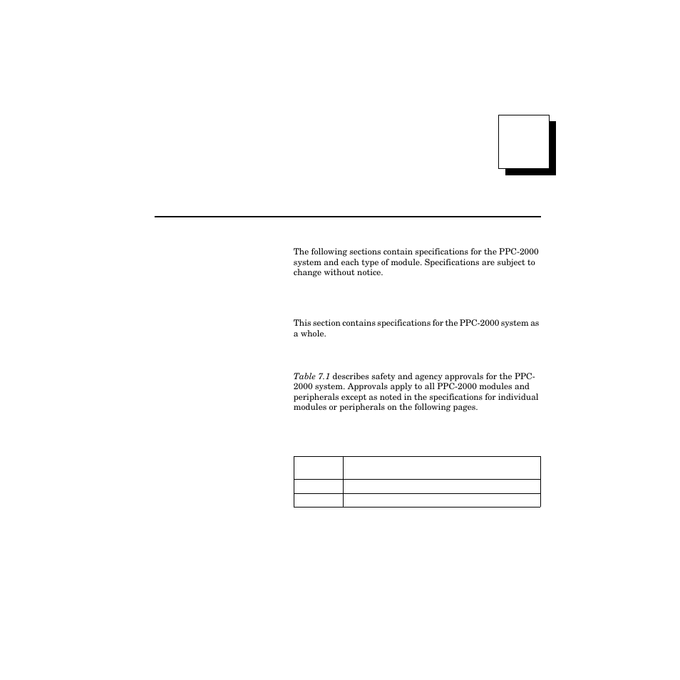 7 specifications, System specifications, Safety and agency approvals | Specifications 229, System specifications 229, Safety and agency approvals 229, Table 7.1—safety and agency approvals 229, The module. see chapter 7, specifications, Specifications | Watlow PPC-2000 User Manual | Page 257 / 320