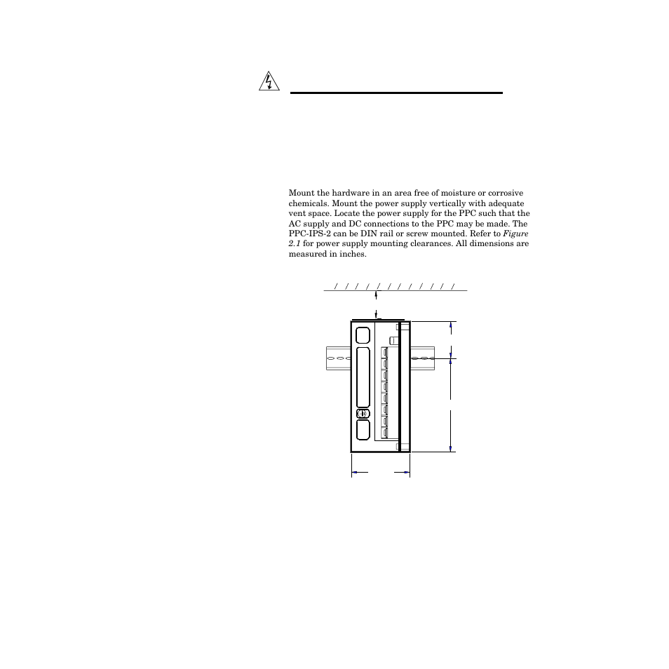 Mounting the power supply, Mounting the power supply 15, Figure 2.1—ppc-ips-2 din mounting dimensions 15 | Watlow PPC-2000 User Manual | Page 39 / 320